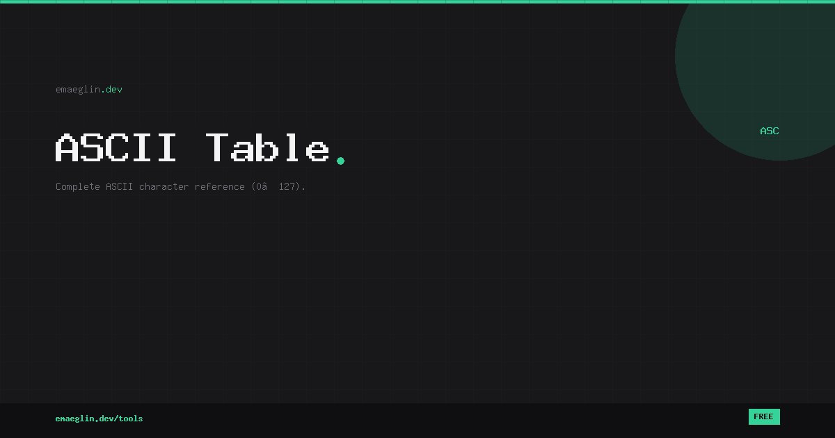 ASCII Table – Free Online Reference | emaeglin.dev